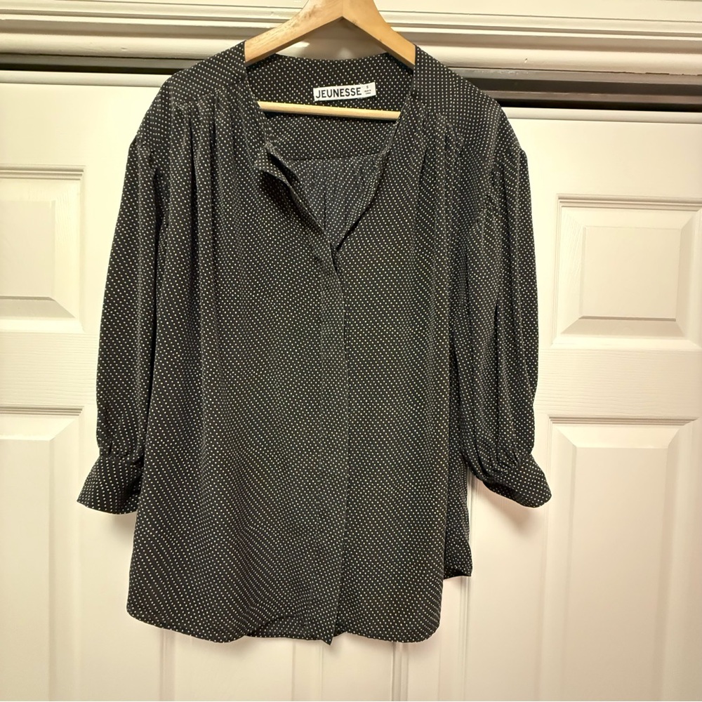 Jeunesse Black Silk Polka Dot Women's Top